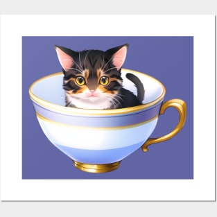 Cat in a Tea Cup Posters and Art